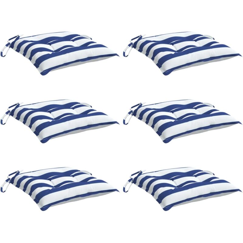 Jinlefu - Coussins de chaise lot de 6 rayures bleues blanches 40x40x7 cm vidaXL