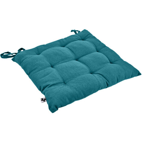 Coussin de chaise 38 x 38 cm capitonnée en coton bleu - DOLORES