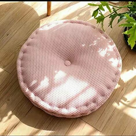 Coussin de chaise, 40 cm lavable coton lin texture coussin rond coussin de chaise rond pour jardin salon bureau (rose clair)
