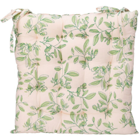 Coussin de chaise beige et vert feuillage 40x40cm