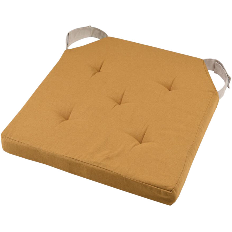 Coussin de chaise réversible curry et lin en coton 38 x 38 cm Coussin de chaise réversible curry et lin en coton 38 x 38 cm