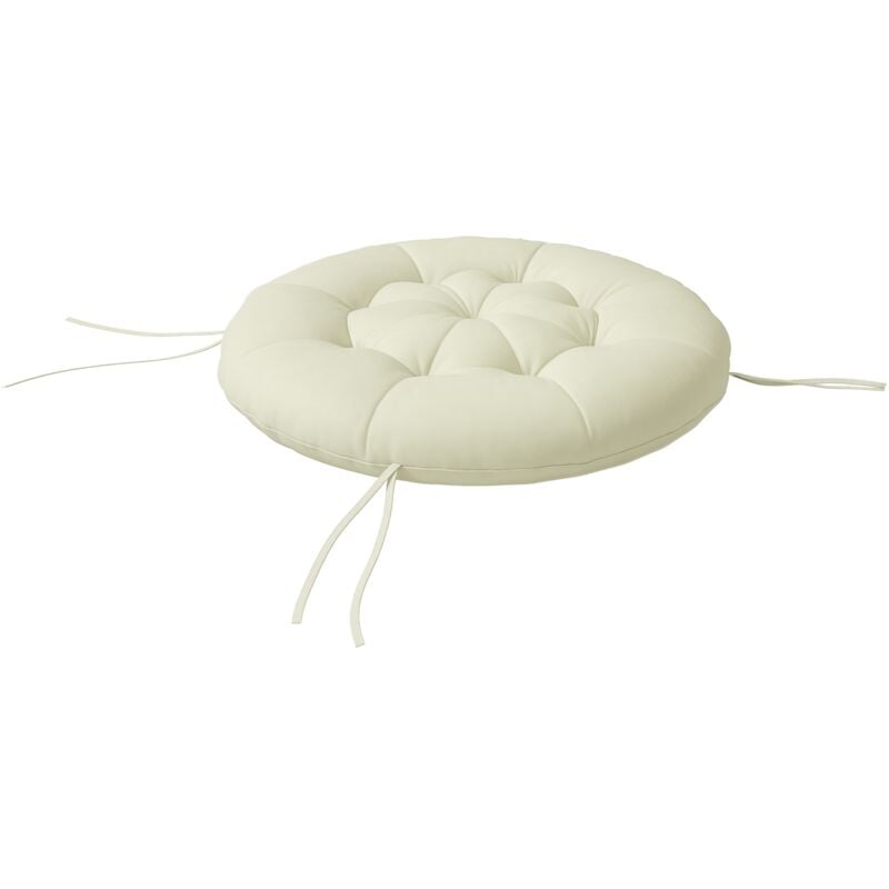 Coussin de chaise de jardin - coussin rond capitonné ø 80 x 10H cm avec attaches - polyester blanc cassé
