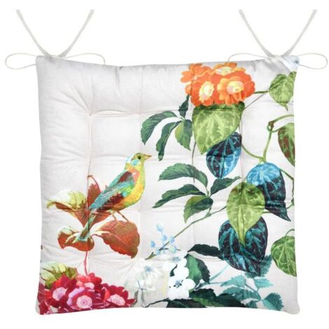 Coussin de chaise EMMY 38x38 cm plantes blanches
