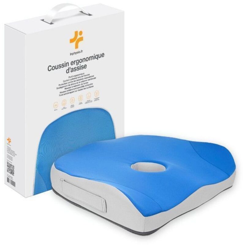 Coussin de Chaise Ergonomique Inphysio 45x37x9cm- Coussin Mémoire de Forme - Coussin Coccyx Siegie Fesses Voiture Chaise Bureau