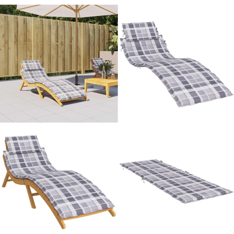 Coussin de chaise longue à carreaux gris 186x58x3 cm - Coussin De Chaise Longue - Coussin D'extérieur - Coussin Décoratif - Coussin Patio - Coussin