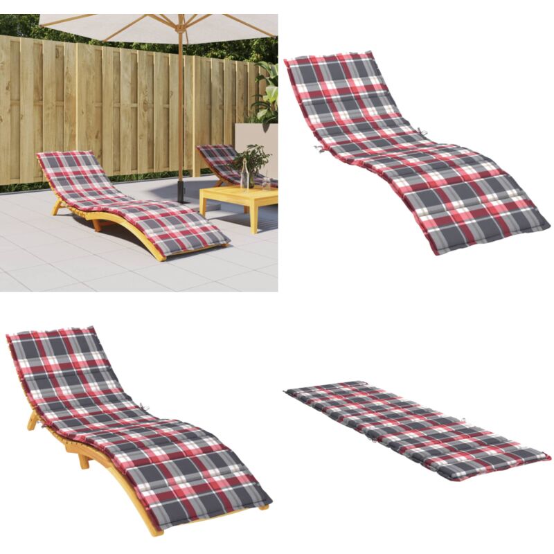 Coussin de chaise longue à carreaux rouge 200x60x3 cm - Coussin De Chaise Longue - Coussin D'extérieur - Coussin Décoratif - Coussin Imperméable