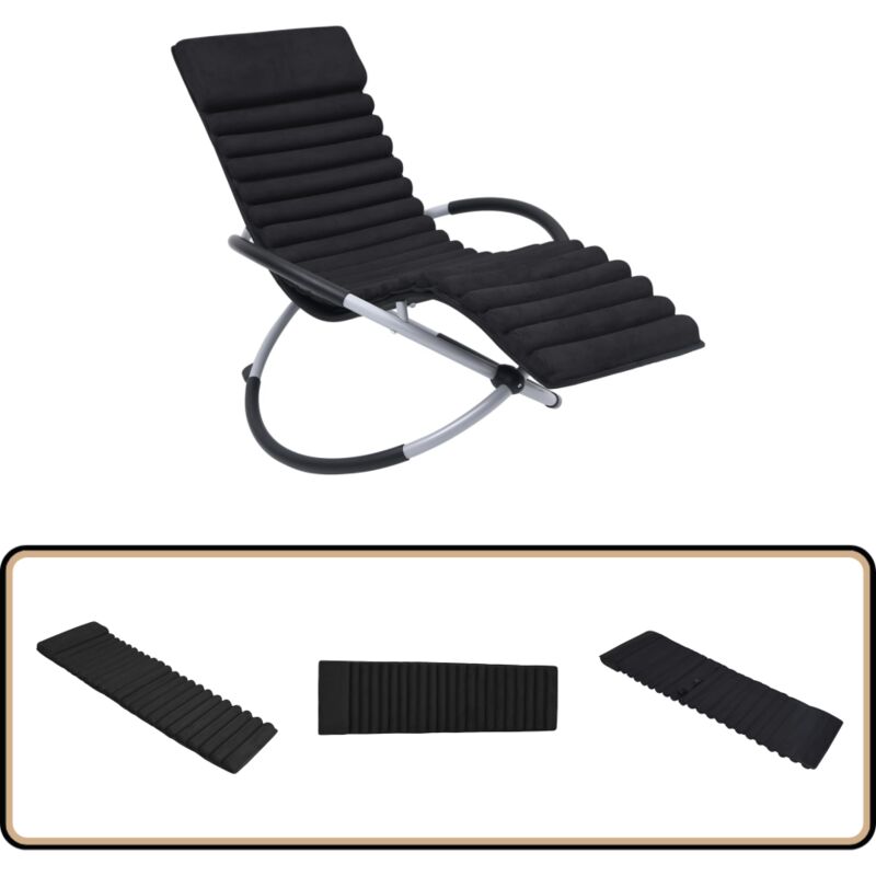 Coussin de chaise longue Noir Daim - Coussin Chaise Longue - Coussin Pour Transat - Coussin Extérieur - Coussin Noir - Coussin Daim