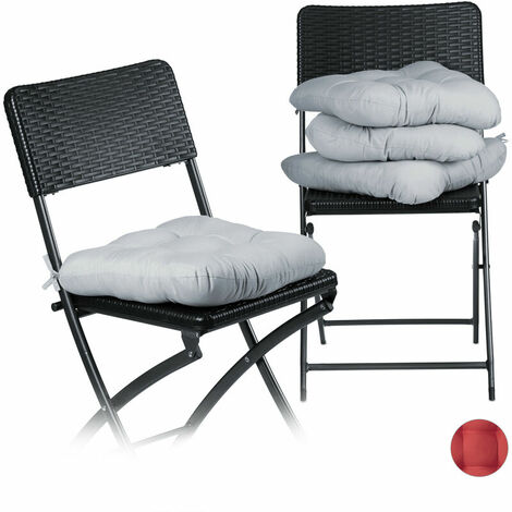 Coussin de chaise lot de 4 lavable 10 cm épaisseur doux moelleux pour siège de jardin à nouer 40 x 40 cm polyester, gris