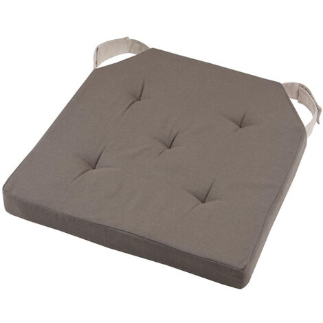 Coussin de chaise réversible 38 x 38 cm – 100% coton taupe et lin – Attaches scratchs pour installation facile – Stof