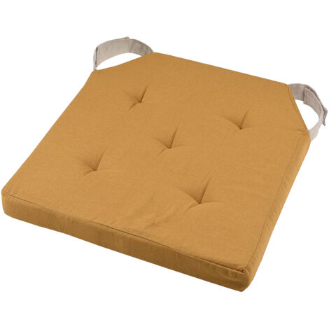 Coussin de chaise réversible curry et lin en coton 38 x 38 cm
