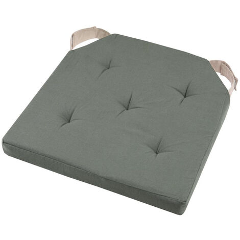 Coussin de chaise réversible vert et lin en coton 38 cm