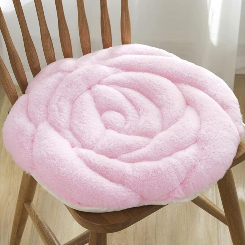 Coussin de chaise rond en peluche douce - Convient pour la maison, le bureau, la voiture - Rose 45X45cm