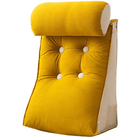 Coussin de dossier en forme de cale, coussin de soutien lombaire pour chaise, avec coussin de nuque et poches latérales, amovible, pour canapés, jaune