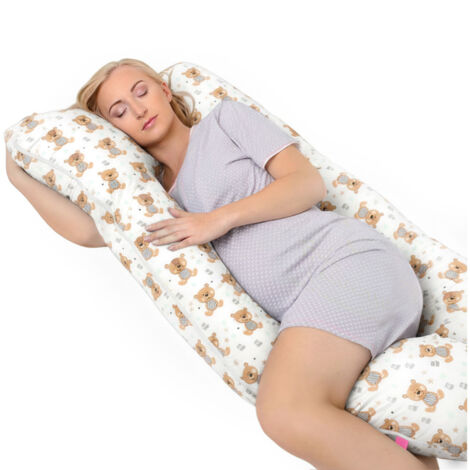 Coussin de grossesse en forme de U pour dormir sur le côté et allaiter - motif ours en peluche