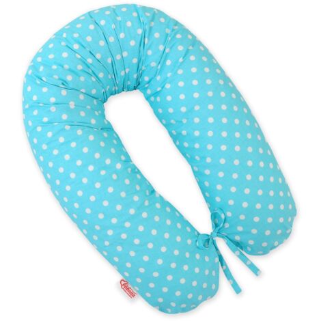 Coussin de grossesse long pour dormir avec housse amovible - Pois blancs sur turquoise