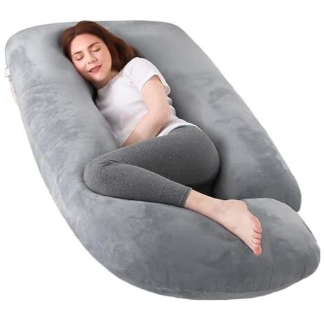 Coussin de Grossesse Oreiller de Maternité en Forme J Coussin d'allaitement pour Femme Enceinte avec Housse Lavable Gris, 155 x 75 x 60 cm