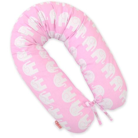 Coussin de grossesse plus long pour dormir avec housse amovible - Éléphants roses