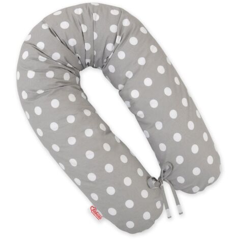Coussin de grossesse plus long pour dormir avec taie d'oreiller amovible - pois sur fond gris