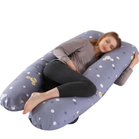 Coussin de Grossesse Soutient Tout Le Corps,Doux Coussin Allaitement en Forme de U,Déhoussable et Lavable,Coton-Gris2,130x70cm