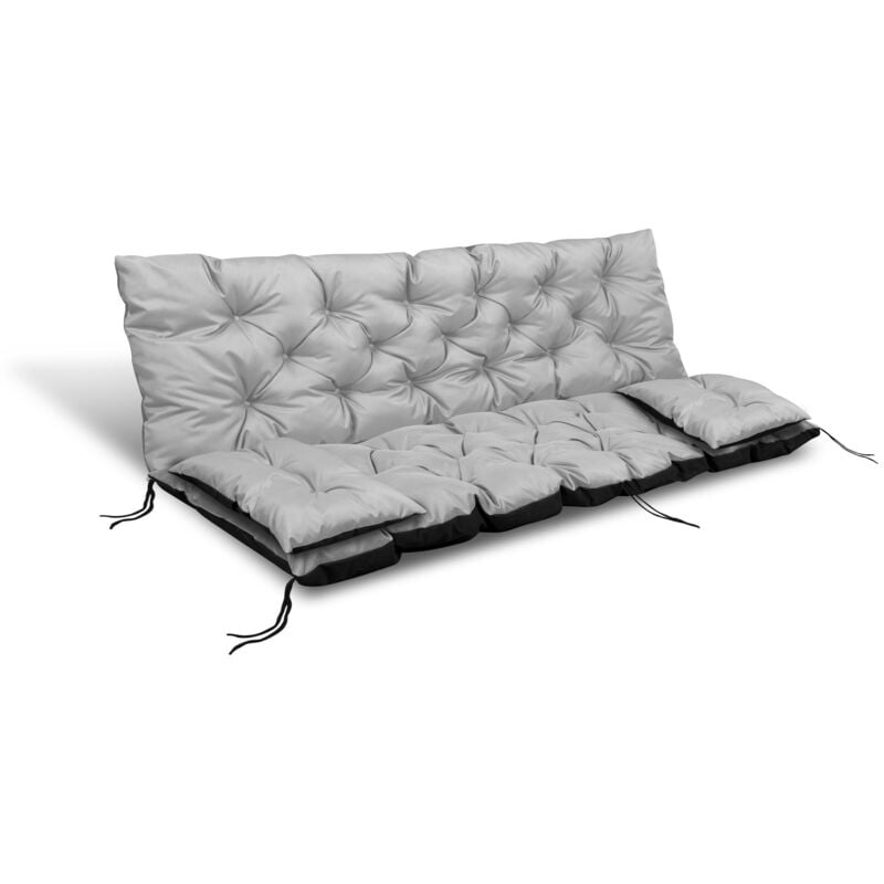 Coussin de jardin 120x60x50 cm + 2 coussins pour balancelle, imperméable, gris clair