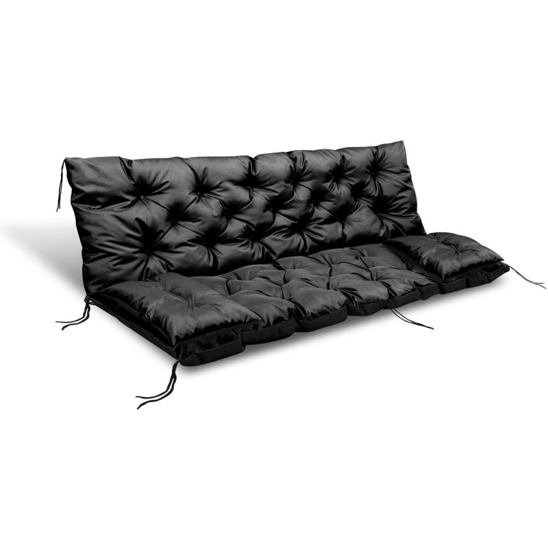 Coussin de jardin 150x60x50 cm + 2 coussins pour balancelle, imperméable, noir