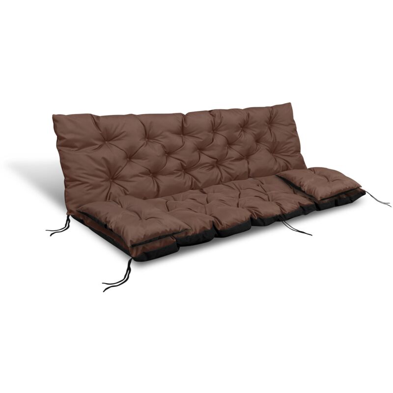 Coussin de jardin 180x60x50 cm + 2 coussins pour balancelle, imperméable, marron