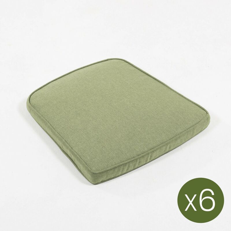 Pack 6 coussins pour fauteuils d'extérieur, Hydrofuges, Polyester 200 gr, Coloris Vert, 45 cm x47 cm x5 cm