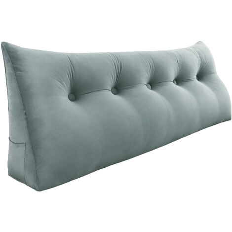 Coussin de lecture compensé triangulaire 160cm – Oreiller de soutien lombaire en velours gris – Confort optimal pour lecture et repos – Vercart