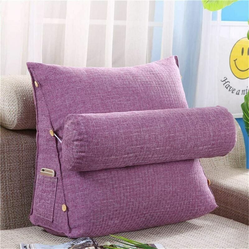 Coussin de lecture - Pour canapé, chaise de bureau, lit - Avec traversin, coussin de lecture (Violet,454820cm+ Diamètre du petit oreiller rond 16cm)