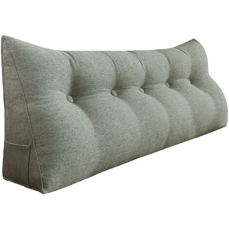 Coussin de lecture triangulaire 160cm – Soutien dorsal en lin gris – Housse amovible et respirante – Idéal pour lit et canapé – Vercart