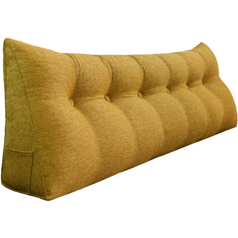 Coussin de lecture triangulaire 180cm – Soutien dorsal en lin et polyester – Confort ergonomique pour lit et canapé – Poche latérale – Vercart