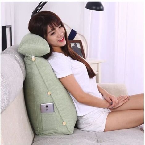 Coussin de Lecture Triangulaire Cale Nuque Soutien Dos en Lin pour chaise de bureau canapé-lit Vert herbeMM 454520cm JET618