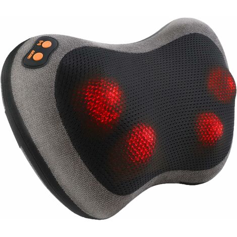 Coussin de massage, Masseurs Shiatsu pour le cou, les épaules, le dos, le dos avec têtes de massage rotatives avec fonction de chaleur pour le bureau de voiture à la maison （Gris）