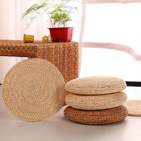 Coussin de méditation zafu en paille naturelle avec housse en soie et tapis de yoga pliable
