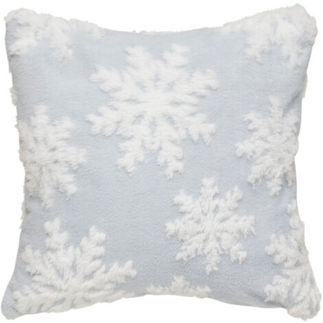 Coussin de Noël déco Flocons Blanc sur tissu Bleu 40 x 40 cm - Feeric Christmas