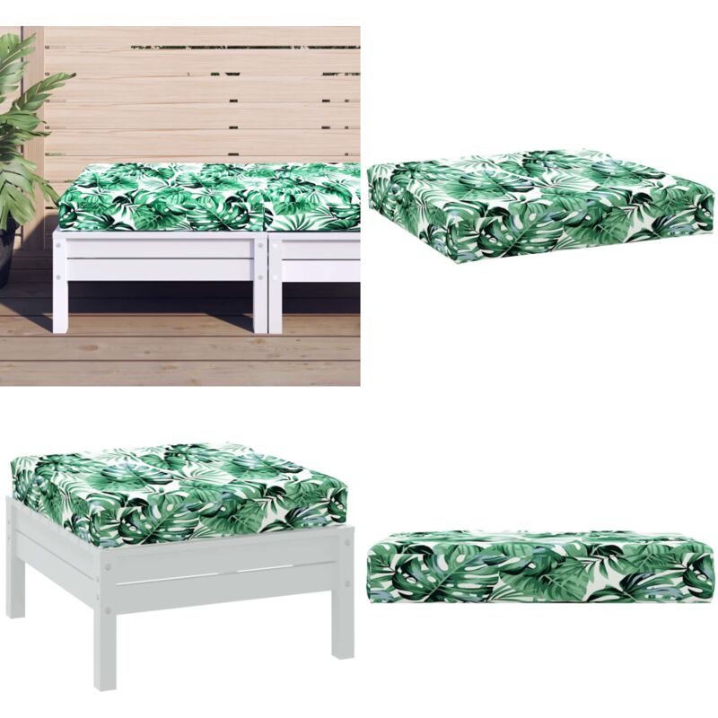 Coussin de palette à motif de feuilles 60x60x10 cm tissu - Coussin Exterieur - Coussin Jardin - Coussin Patio - Coussin Design - Coussin Vert - Home