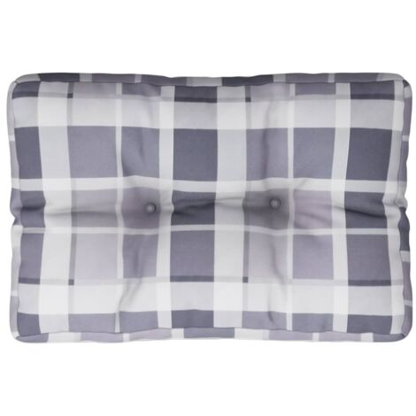 Coussin de palette motif à carreaux gris 50x40x12 cm tissu