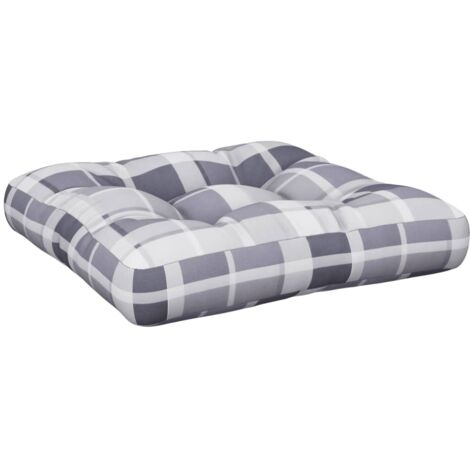 Coussin de palette motif à carreaux gris 60x60x12 cm tissu