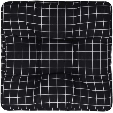 Coussin de palette motif à carreaux noir 50x50x12 cm tissu