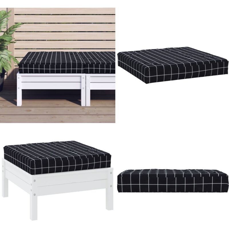 Coussin de palette motif à carreaux noir 60x60x8 cm - Coussin Exterieur - Coussin Patio - Coussin Design - Coussin Carreau Noir - Coussin Confortable