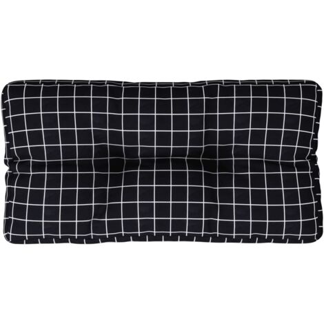 Coussin de palette motif à carreaux noir 70x40x12 cm tissu
