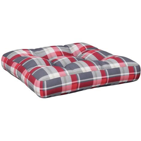 Coussin de palette motif à carreaux rouge 60x60x12 cm tissu