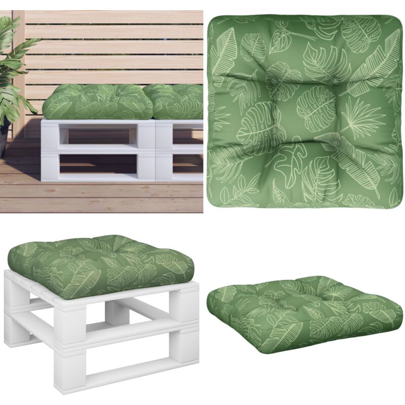 Coussin de palette motif de feuilles 60x60x12 cm tissu - Coussin Exterieur - Coussin Patio - Coussin Jardin - Coussin Design - Coussin Décoratif