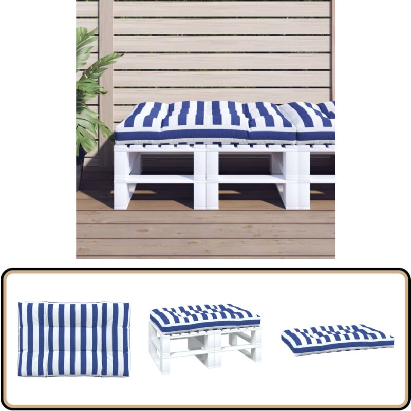 Coussin de palette rayures bleues et blanches 120x80x12cm tissu - Coussin Exterieur - Coussin Patio - Coussin Jardin - Coussin Design - Coussin