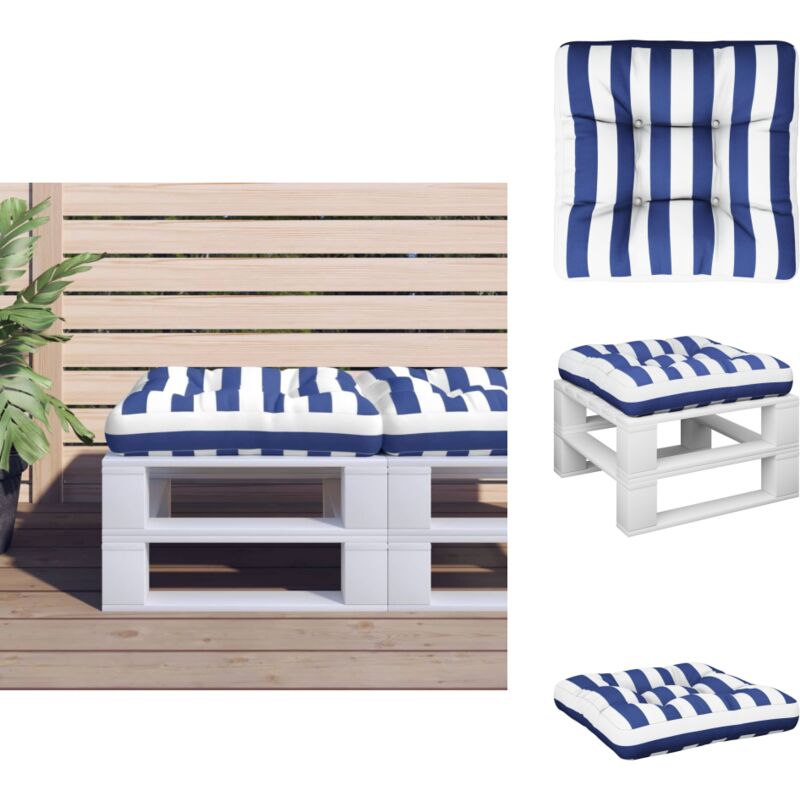 Coussin de palette rayures bleues et blanches 60x60x12 cm tissu - Coussin Exterieur - Coussin Patio - Coussin Décoratif - Coussin Design - Coussin