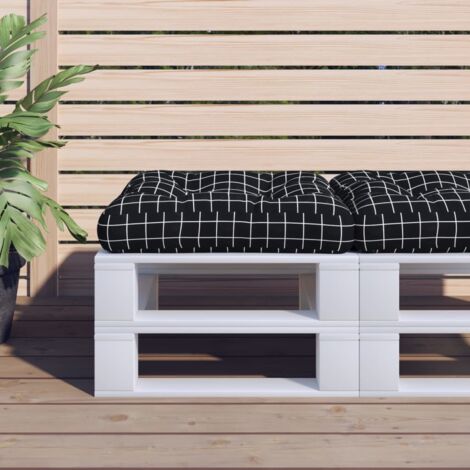Coussin de palette，Coussin d’Assise，Dossier motif à carreaux noir 60x60x12 cm tissu VDVM430108
