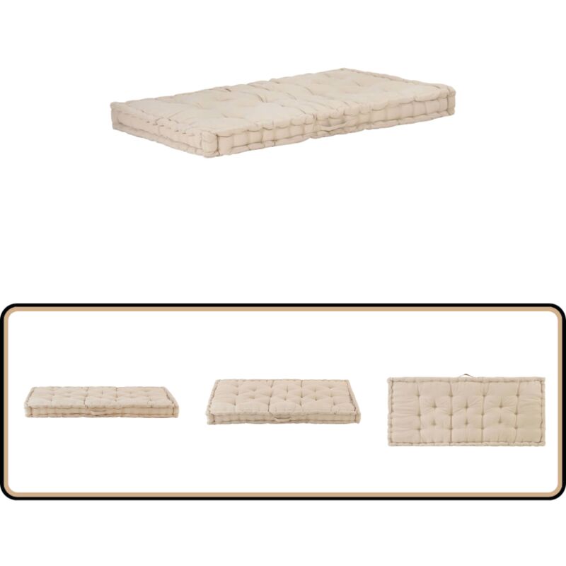Coussin de plancher de palette Coton 120x80x10 cm Beige - Coussin De Canapé - Coussin Palette - Coussin Intérieur - Décoration Intérieure - Mobilier