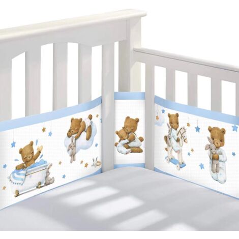 coussin De Protection Pour Bb (ourson Bleu), Protection De La Tte De Lit De Bb, Summer 3d Breathable, Amovible Et Lavable.