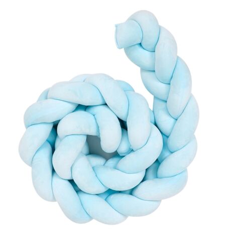 Coussin de protection pour lit bébé 1,5m en forme de serpent tressé doux (Bleu)