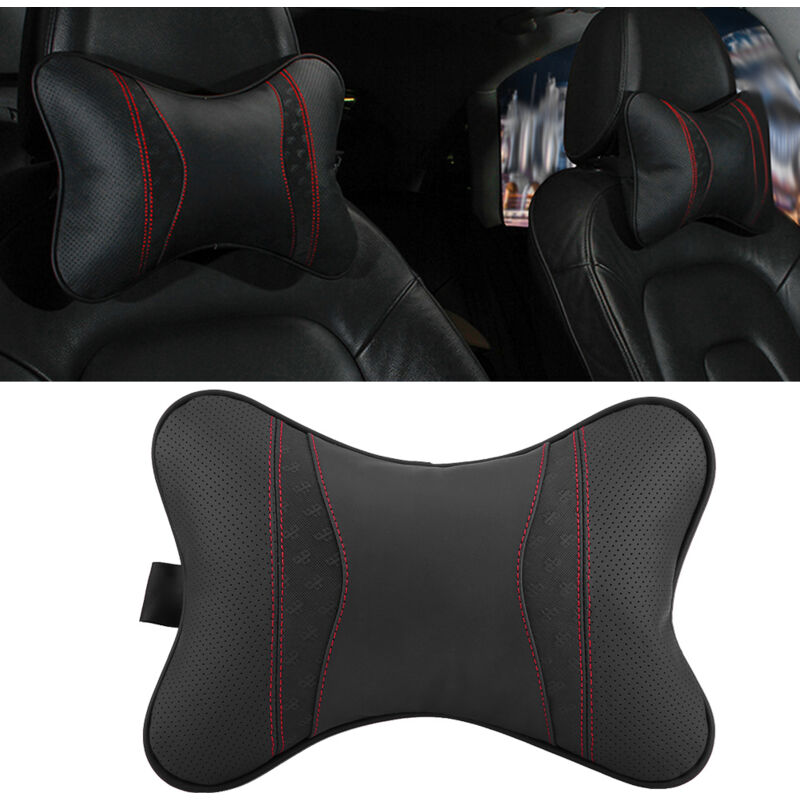 Treetalk - Coussin de siège de voiture en cuir pour accessoires automobiles, appui-tête, repose-tête, coussin de soutien pour le cou, noir